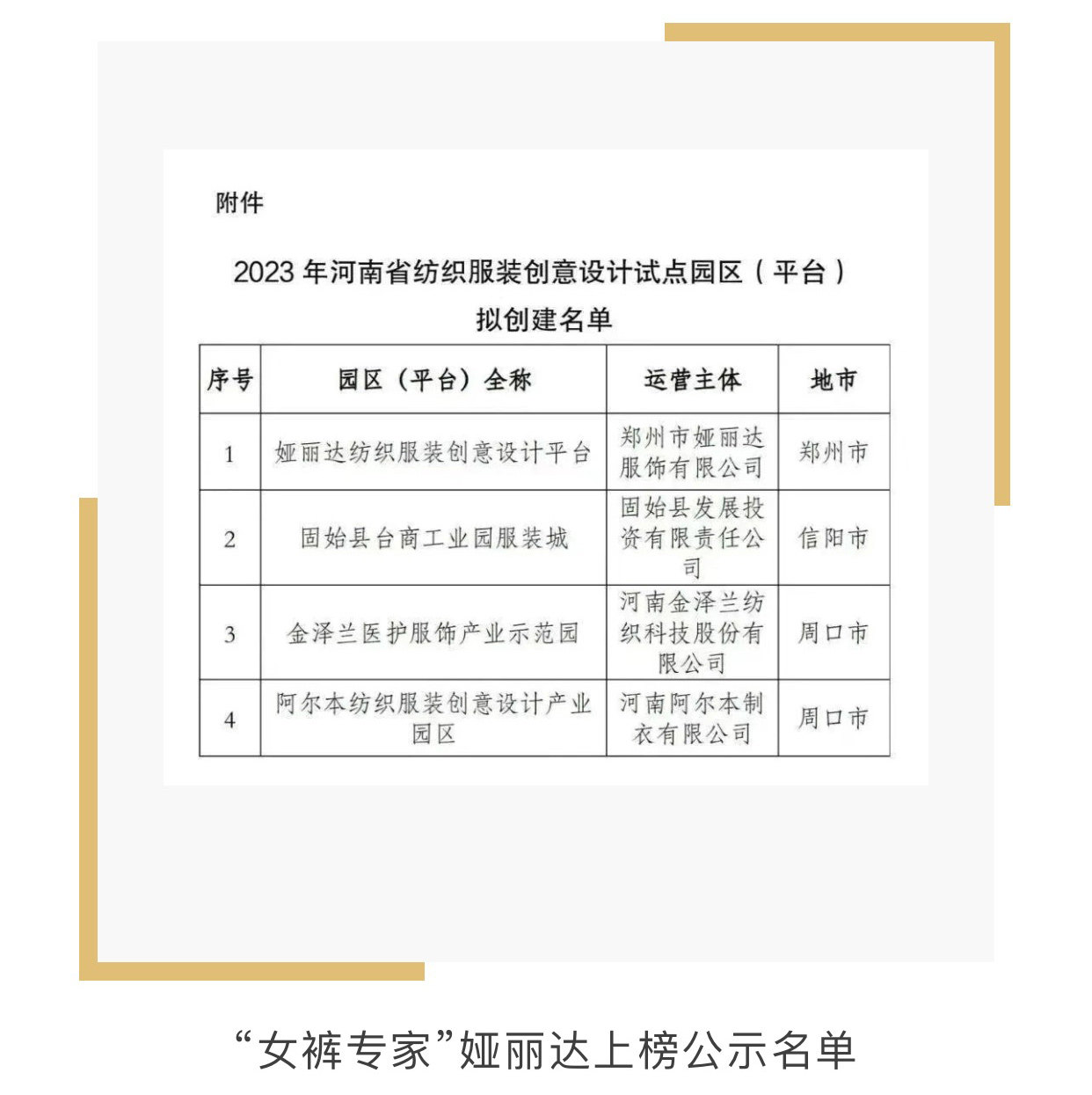 鄭州唯一(yī / yì ／yí)！娅麗達上(shàng)榜！